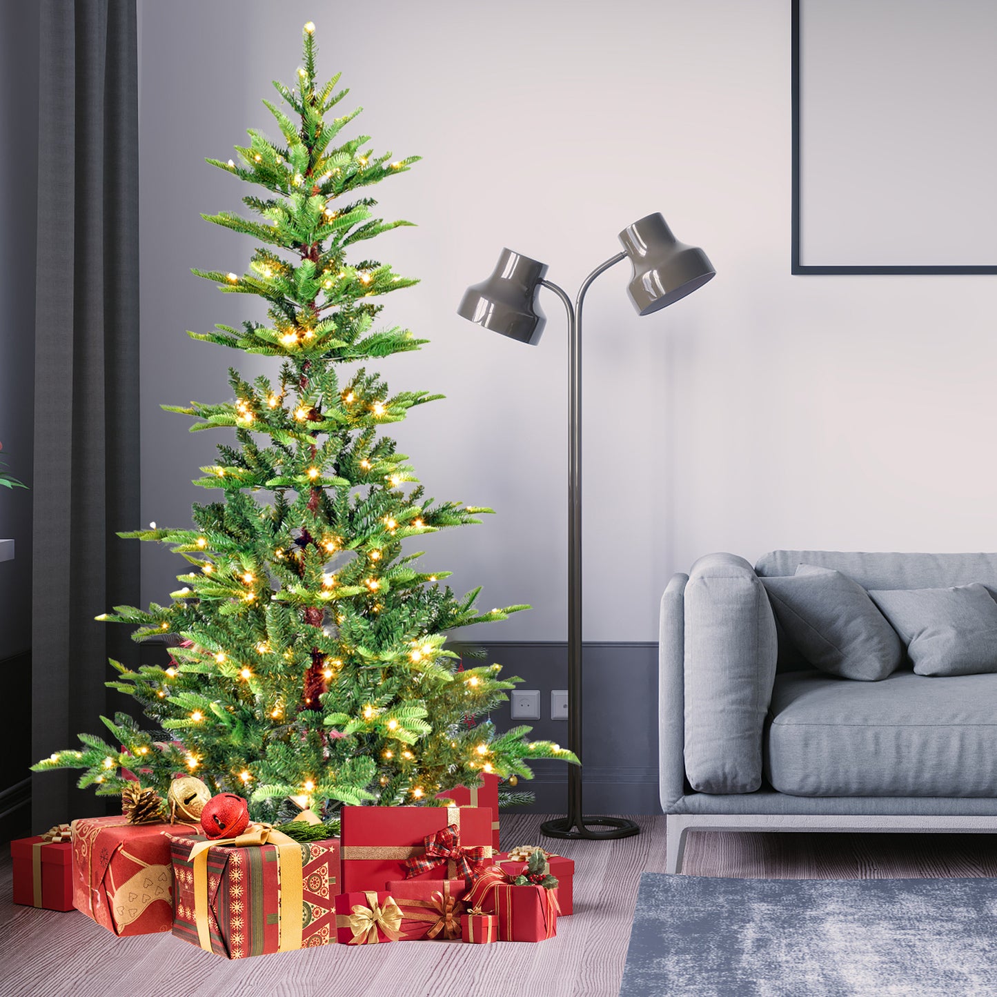 NIGSQJB 4-5-6-7ft Christmas Tree with Warm White LED Lights & PE+PVC Tips