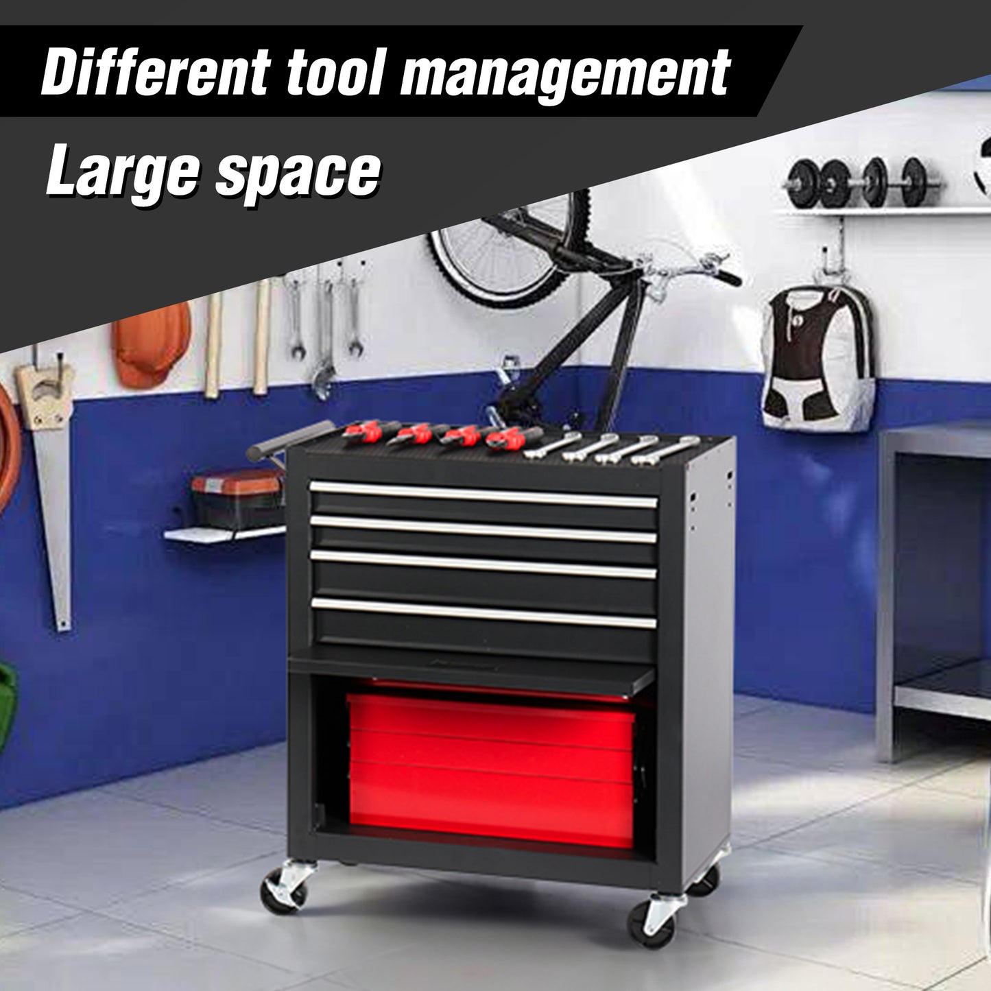 NIGSQJB 4-Drawer Rolling Tool Chest with Wheels & Locking, Black
