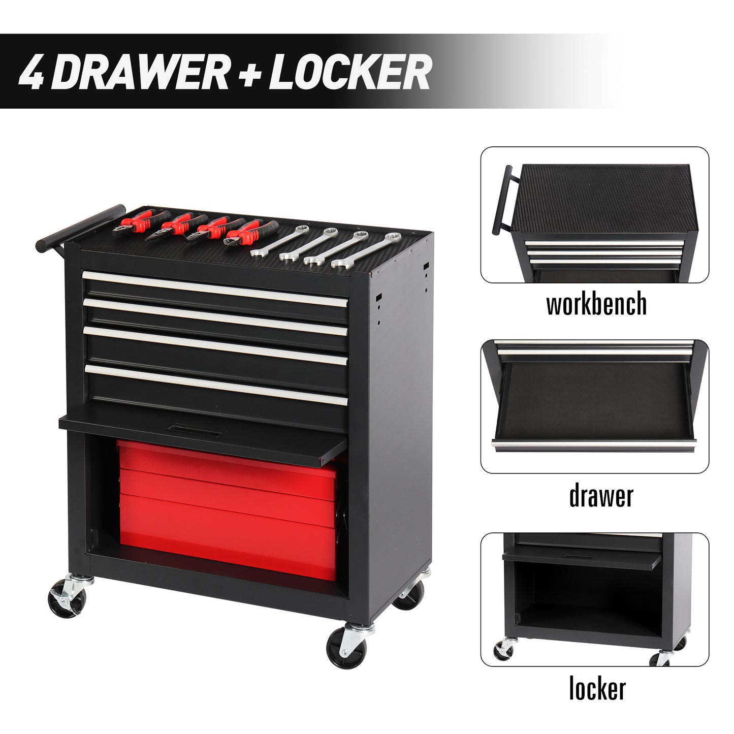 NIGSQJB 4-Drawer Rolling Tool Chest with Wheels & Locking, Black