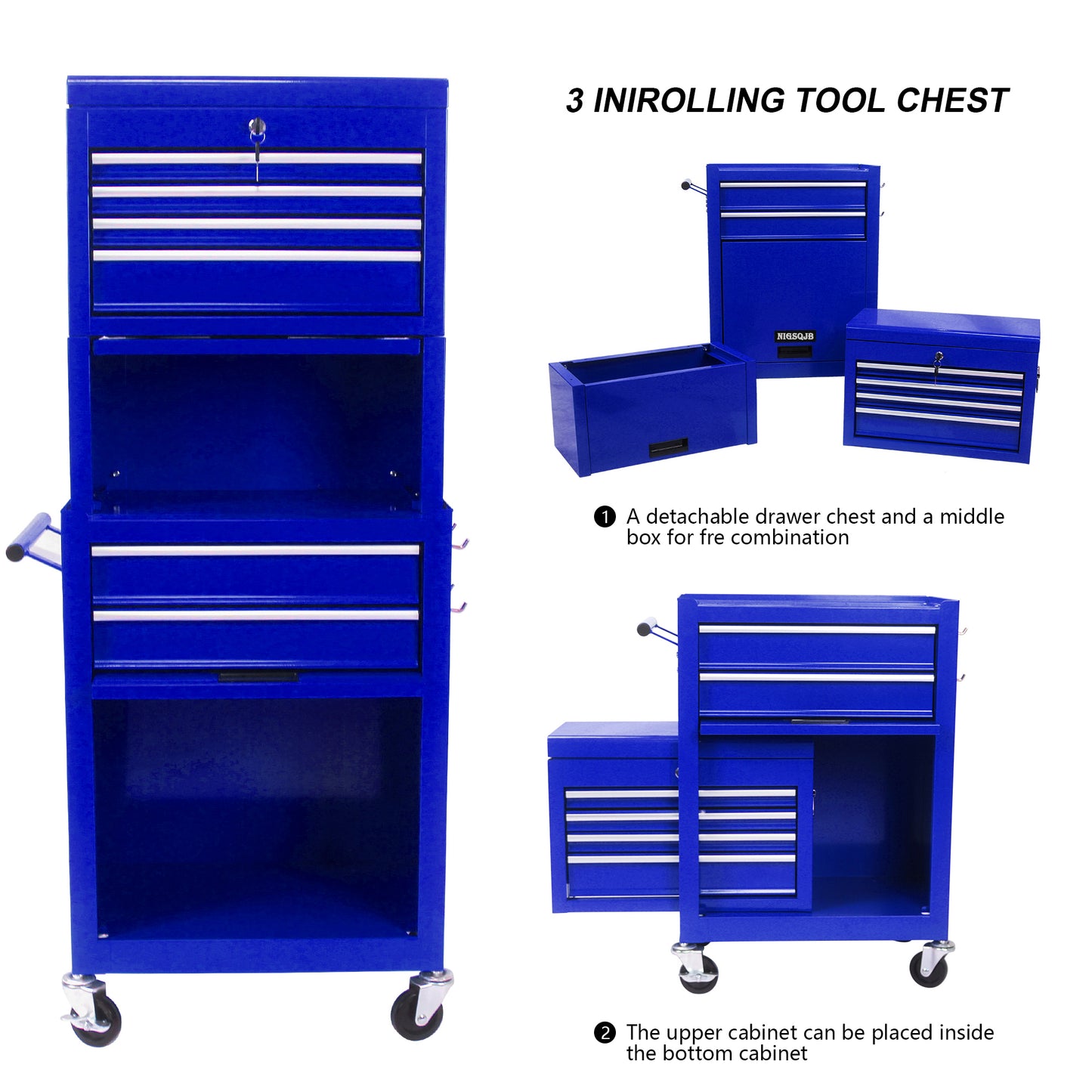  NIGSQJB 3-In-1 52"H Rolling Tool Chest with 6 Drawers