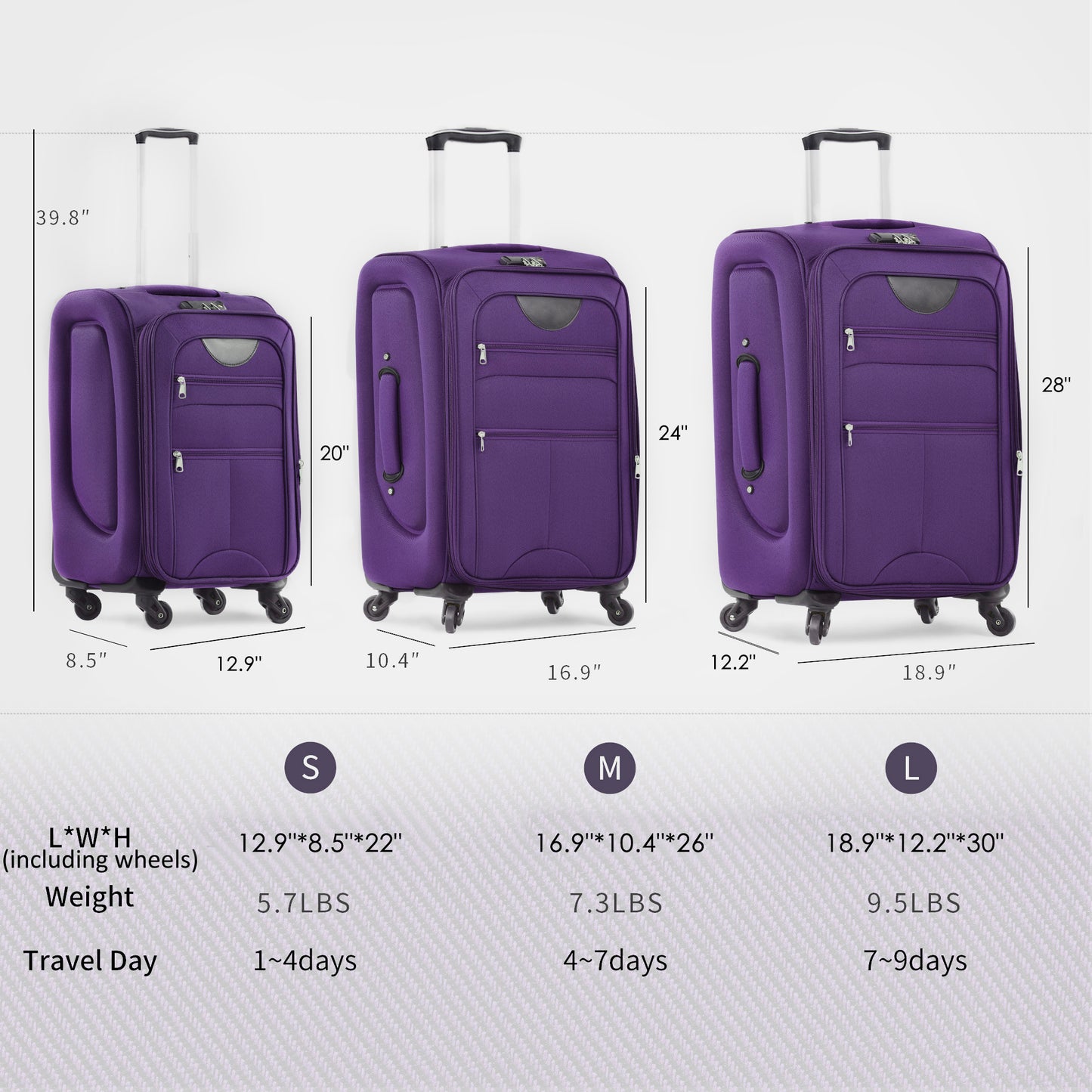 NIGSQJB Softside Luggage Sets 3 Piece