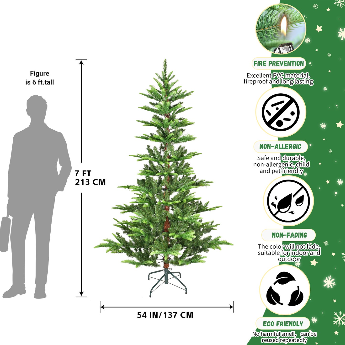 NIGSQJB 4-5-6-7ft Christmas Tree with Warm White LED Lights & PE+PVC Tips