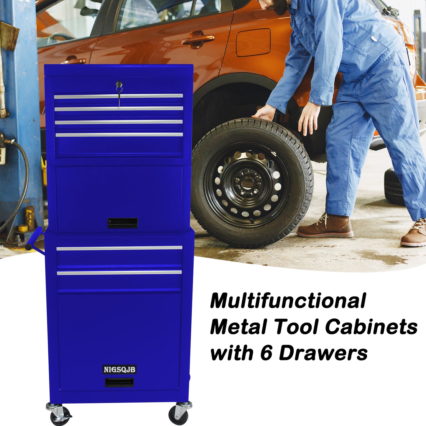  NIGSQJB 3-In-1 52"H Rolling Tool Chest with 6 Drawers