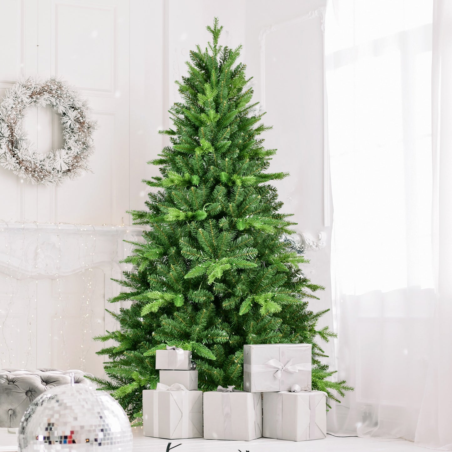 NIGSQJB 5-6-7-8-9ft Pre-Lit Christmas Tree with Warm White LED Lights & Tips