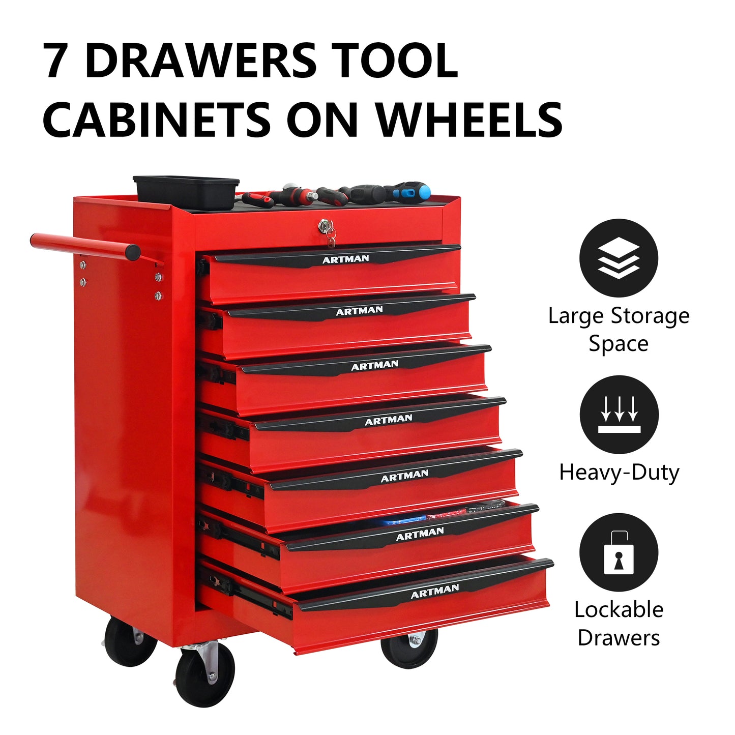 NIGSQJB 30.5"H Rolling Tool Chest with 4-5-6-7 Drawers, Red