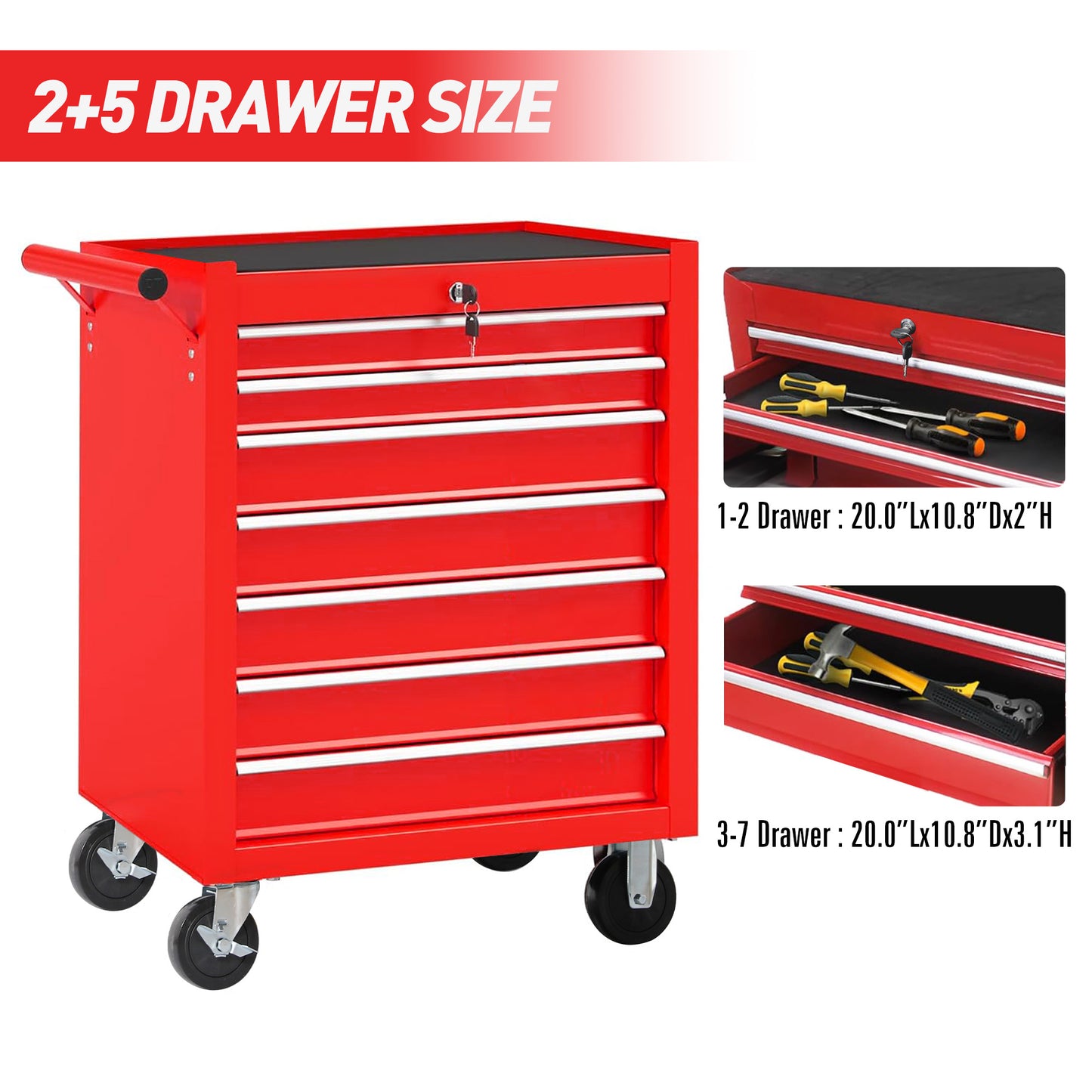 NIGSQJB 7-Drawers Rolling Tool Chest with Wheels & Locking