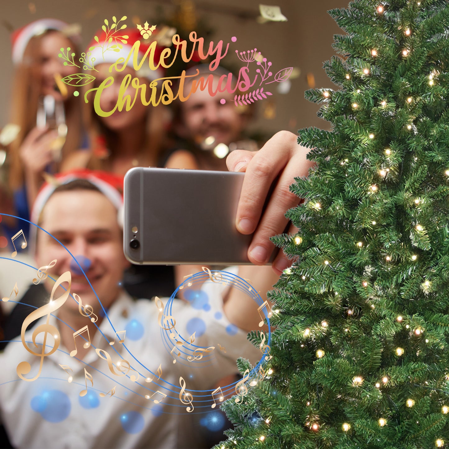 NIGSQJB 6-7-9ft Green Christmas Tree with 38 Modes WiFi-Controlled RGB LED & PVC Tips