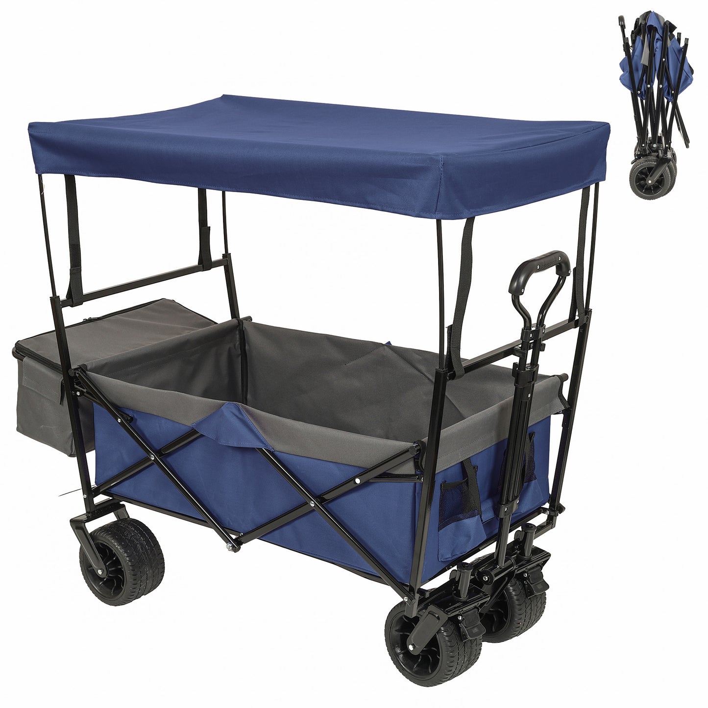 NIGSQJB 480Lbs Collapsible Shopping Cart with Canopy, Mosquito Net & 7" All-Terrain Wheels