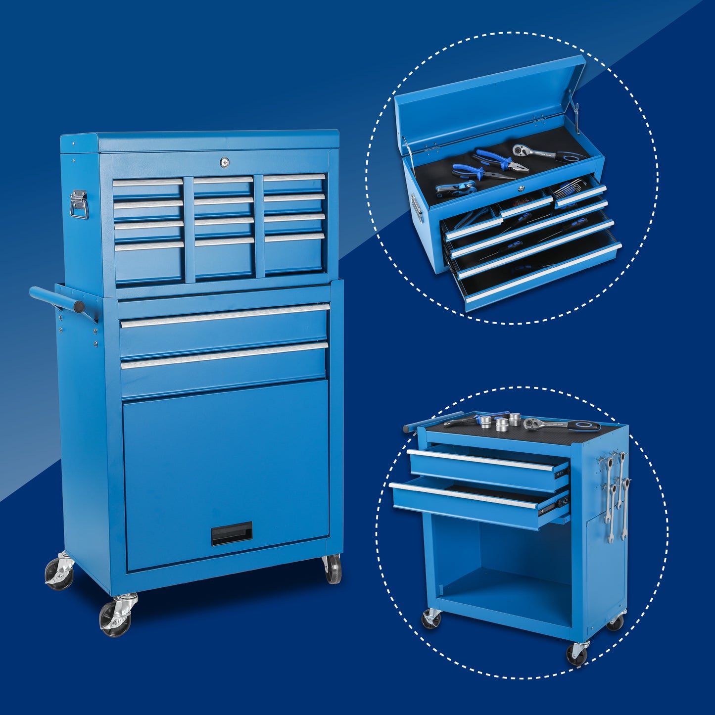 NIGSQJB 8-Drawers Tool Chest with Lockable Wheels Detachable Top & Side Hook