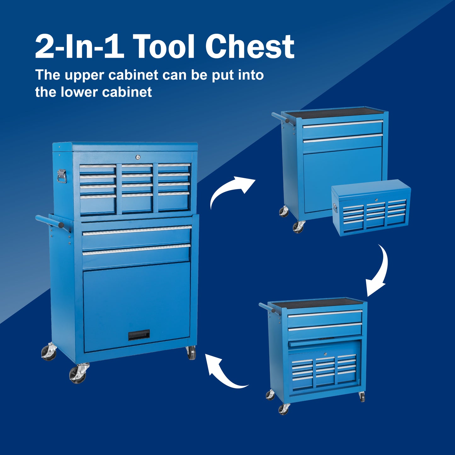 NIGSQJB 8-Drawers Tool Chest with Lockable Wheels Detachable Top & Side Hook