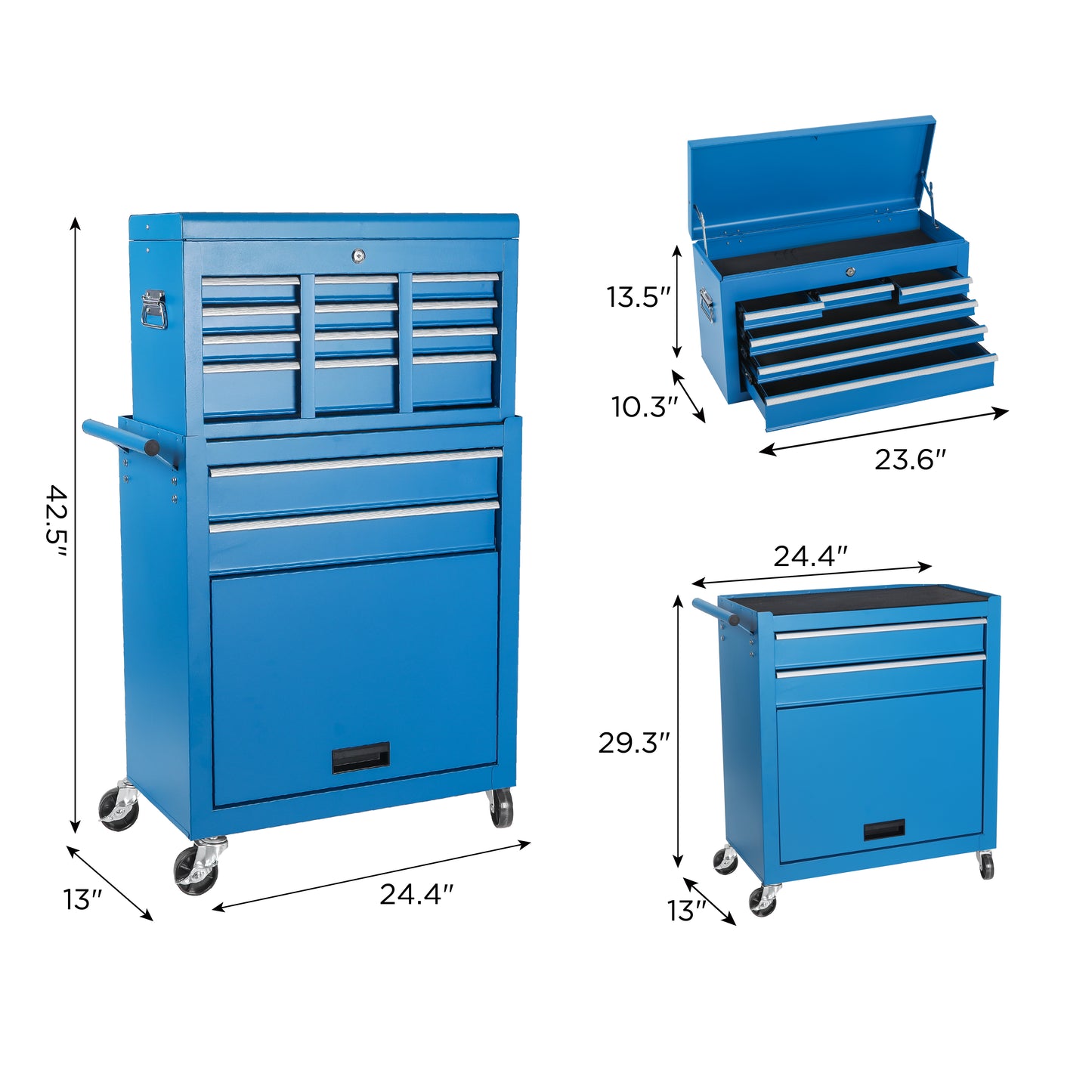 NIGSQJB 8-Drawers Tool Chest with Lockable Wheels Detachable Top & Side Hook