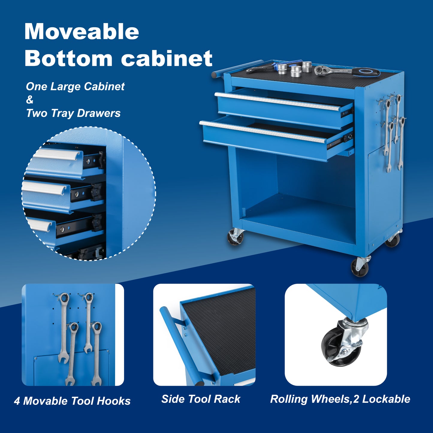 NIGSQJB 8-Drawers Tool Chest with Lockable Wheels Detachable Top & Side Hook