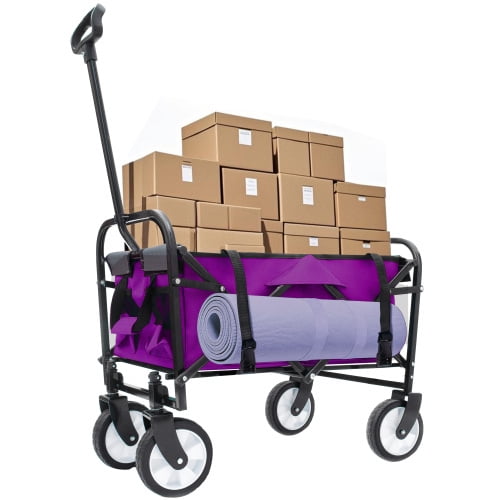 NIGSQJB Heavy Duty Utility Folding Wagon Cart Big Wheels & Adjustable Handle & Drink Holder