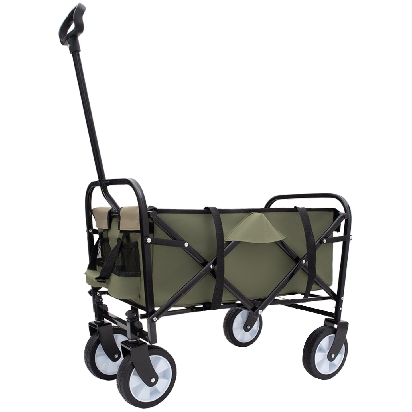 NIGSQJB Heavy Duty Utility Folding Wagon Cart Big Wheels & Adjustable Handle & Drink Holder