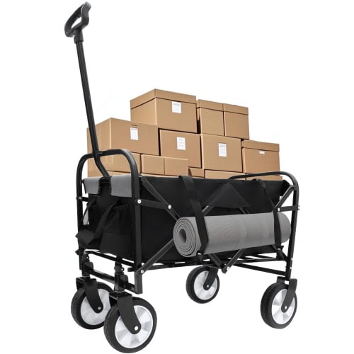 NIGSQJB Heavy Duty Utility Folding Wagon Cart Big Wheels & Adjustable Handle & Drink Holder