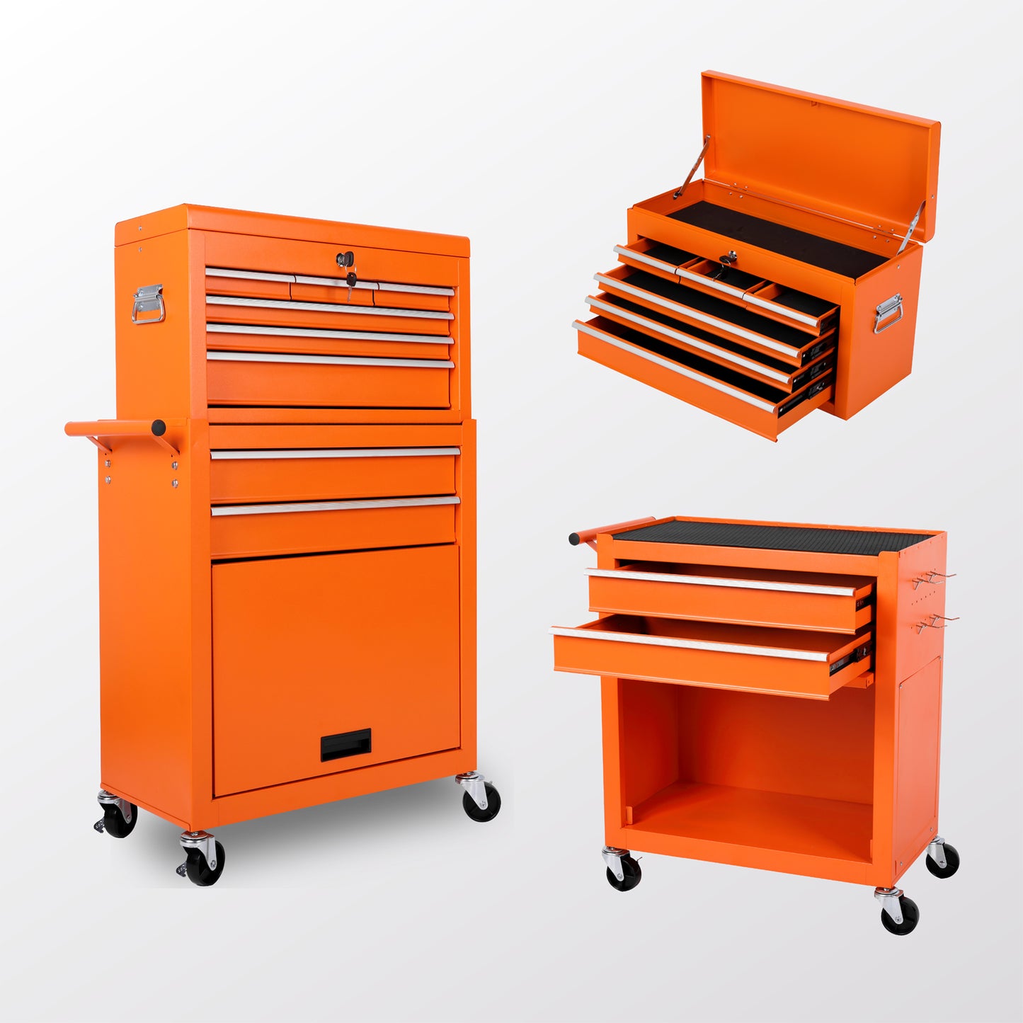 NIGSQJB 8-Drawers Tool Chest with Lockable Wheels Detachable Top & Side Hook