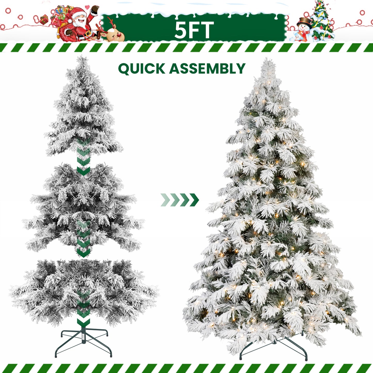 NIGSQJB 5-6-7-8ft Flocked Scarecrow-Shaped Christmas Tree with Warm White LED & PVC Tips & Memory Wire