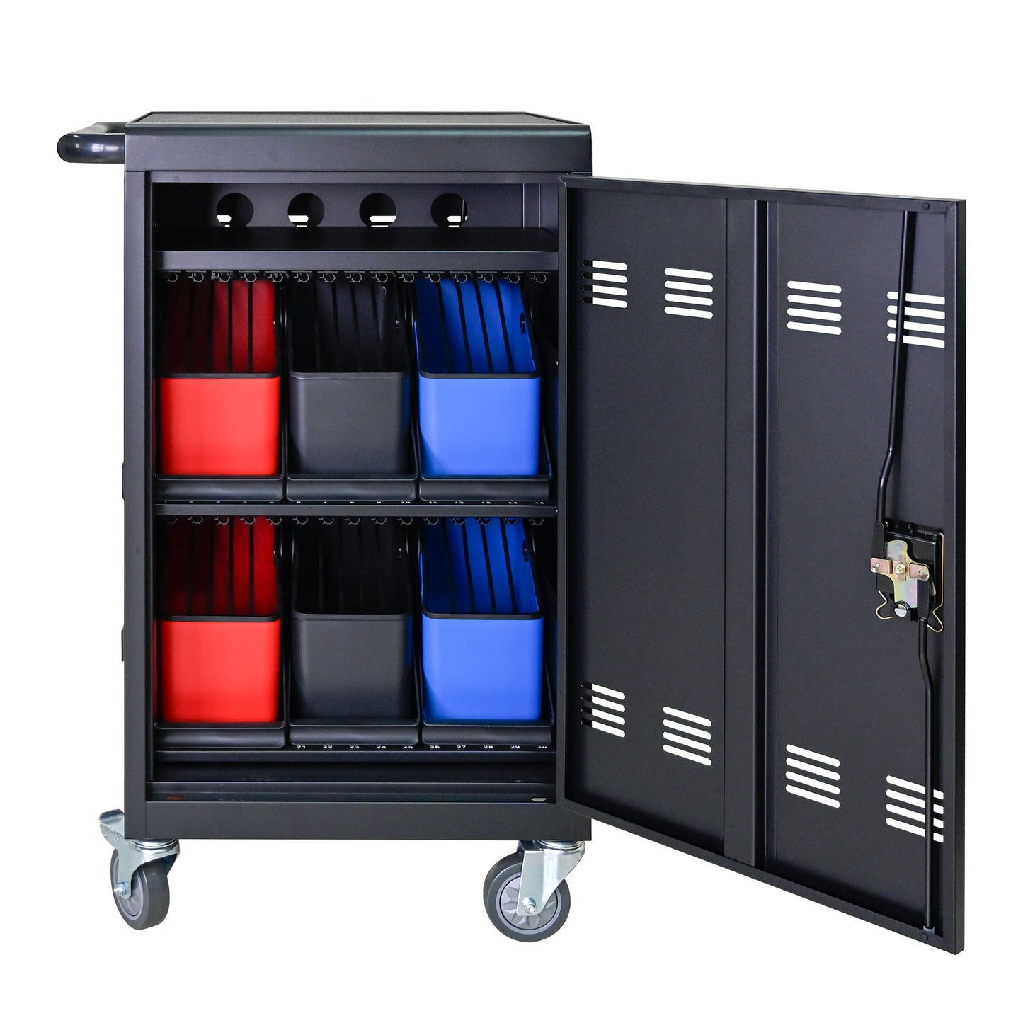 NIGSQJB 32-Device Mobile Charging Station for Chromebook, ipads,Laptop and Tablets, Lockable Charging Cabinet with Cable Management Dividers, Cable Clips, Storage Compartment & Removable Door, Black