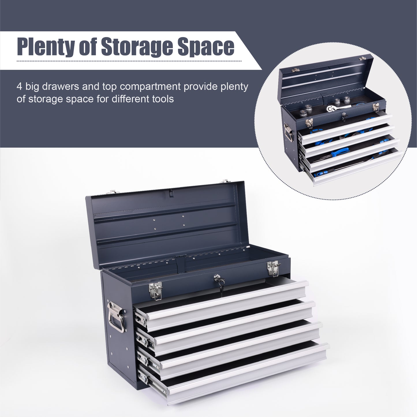 NIGSQJB 20" Portable Metal Tool Box with 5-Layers 4 Drawers, Antique Grey