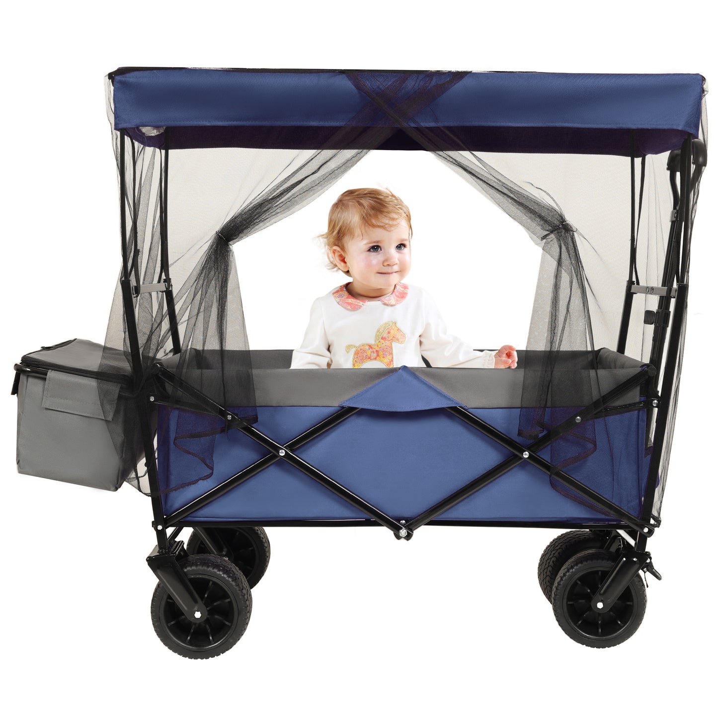 NIGSQJB 480Lbs Collapsible Shopping Cart with Canopy, Mosquito Net & 7" All-Terrain Wheels