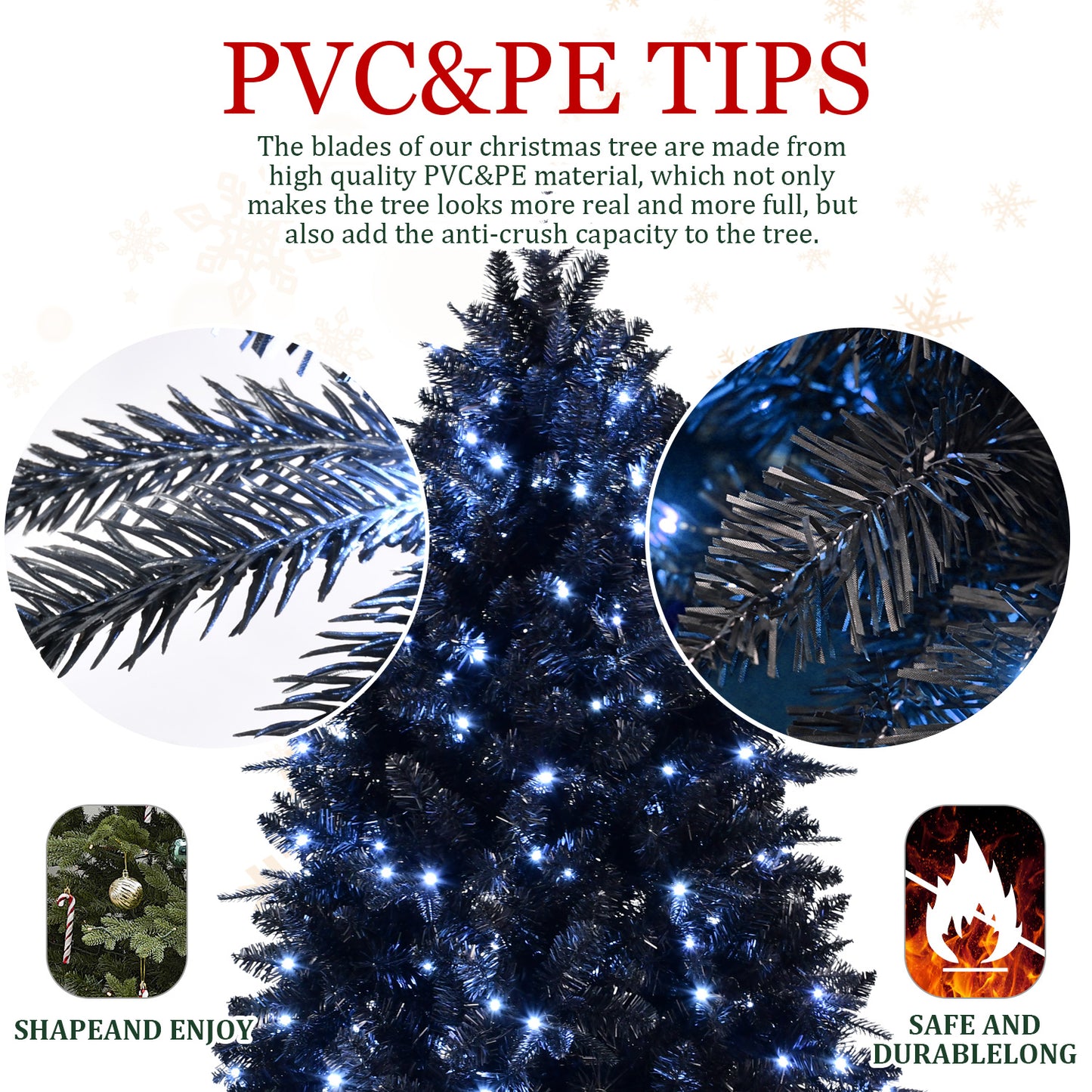 NIGSQJB 4-5-6-7-7.5-8-9ft Black Christmas Tree with White LED Lights