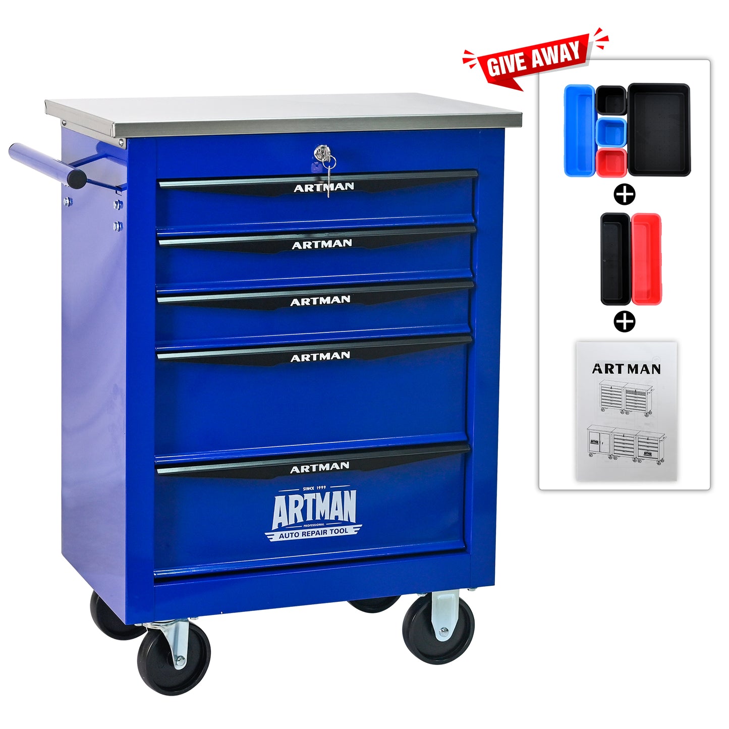 NIGSQJBT 30.7"H Lockable Multifunctional Rolling Tool Chest with 4-5-6-7 Drawers, Blue