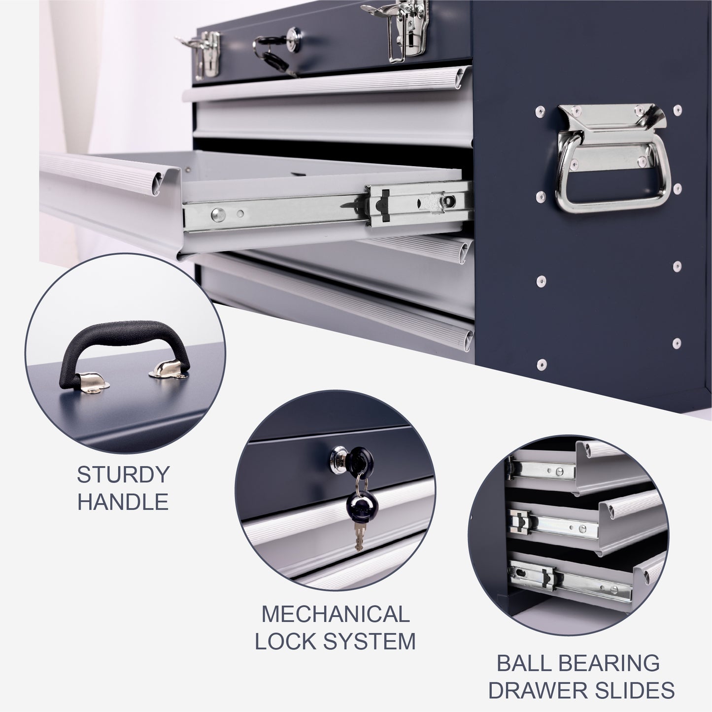 NIGSQJB 20" Portable Metal Tool Box with 5-Layers 4 Drawers, Antique Grey