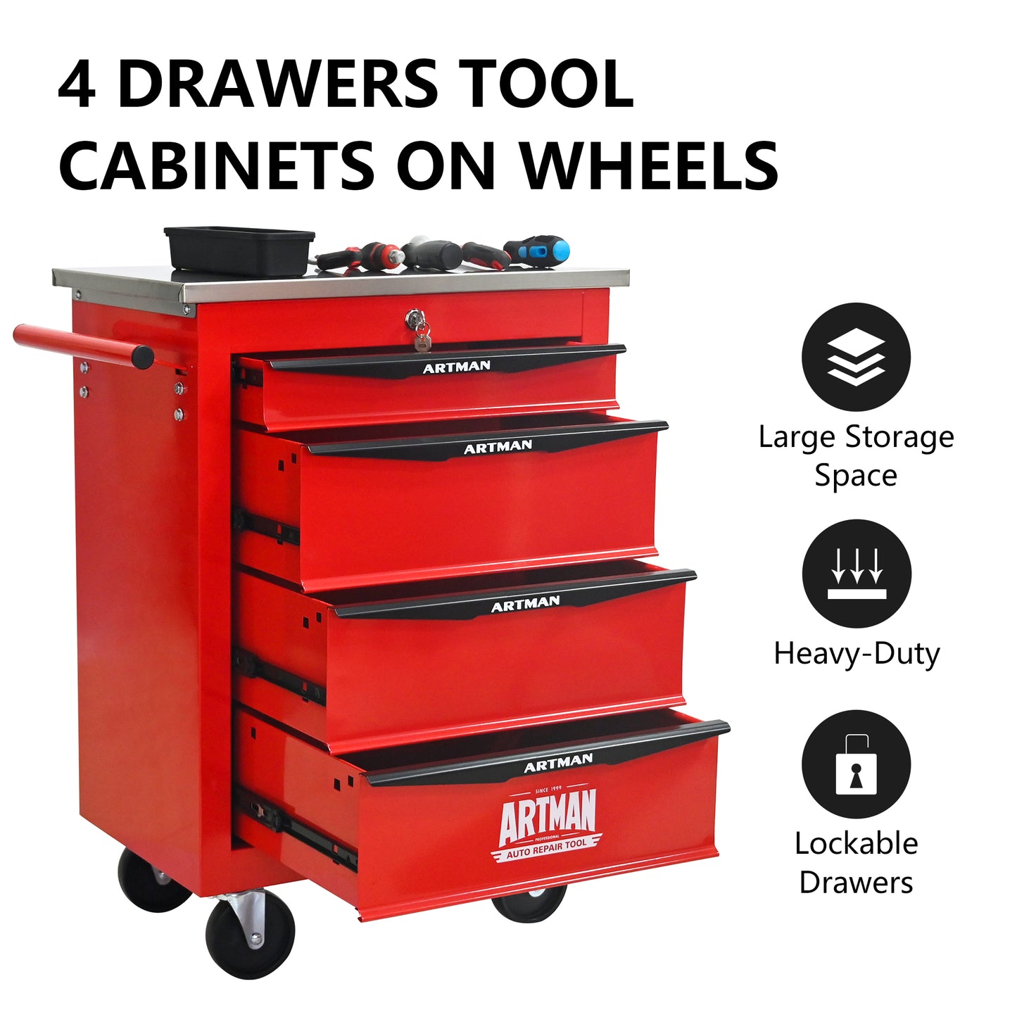 NIGSQJB 30.7"H Multifunctional Rolling Tool Chest with 4-5-6-7 Drawers , Stainless Steel Roof