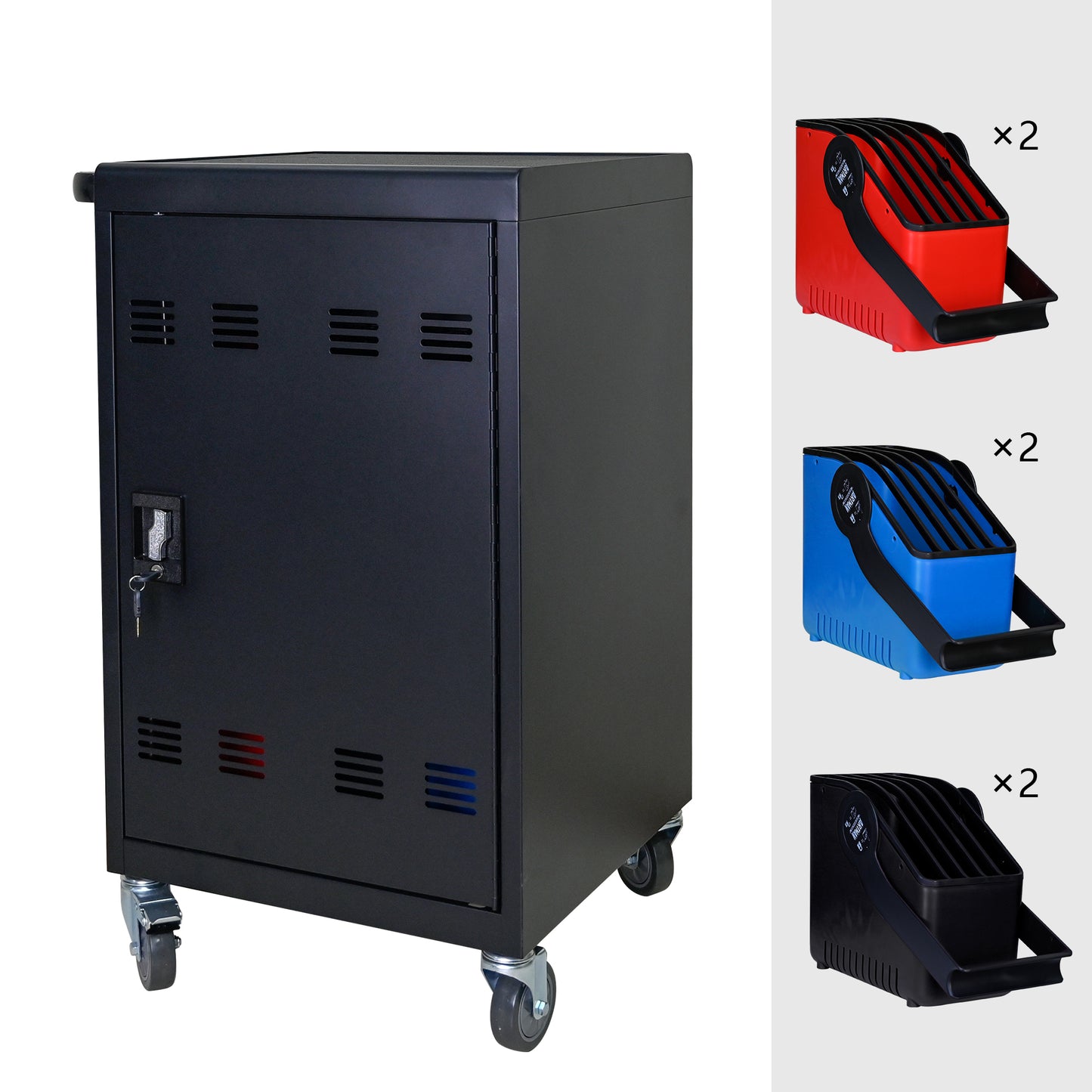 NIGSQJB 32-Device Mobile Charging Station for Chromebook, ipads,Laptop and Tablets, Lockable Charging Cabinet with Cable Management Dividers, Cable Clips, Storage Compartment & Removable Door, Black