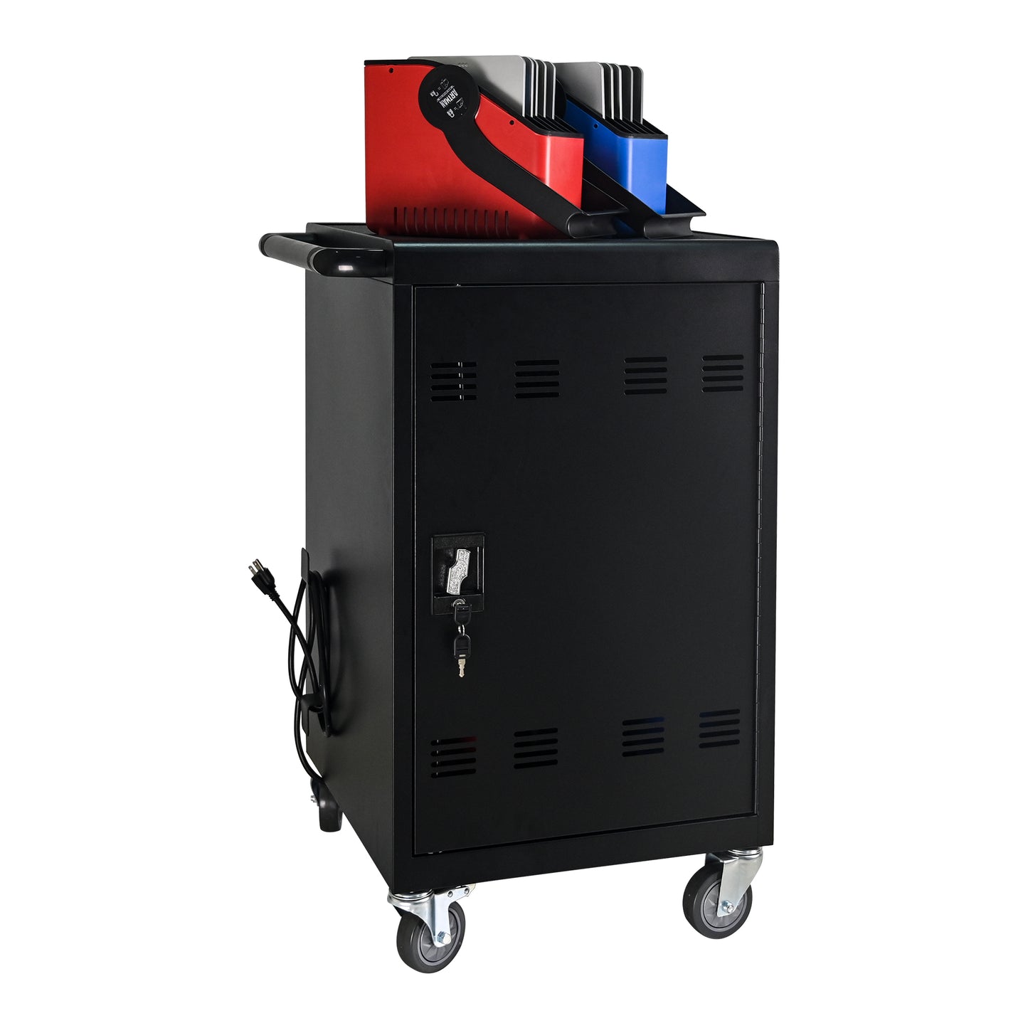 NIGSQJB 32-Device Mobile Charging Station for Chromebook, ipads,Laptop and Tablets, Lockable Charging Cabinet with Cable Management Dividers, Cable Clips, Storage Compartment & Removable Door, Black
