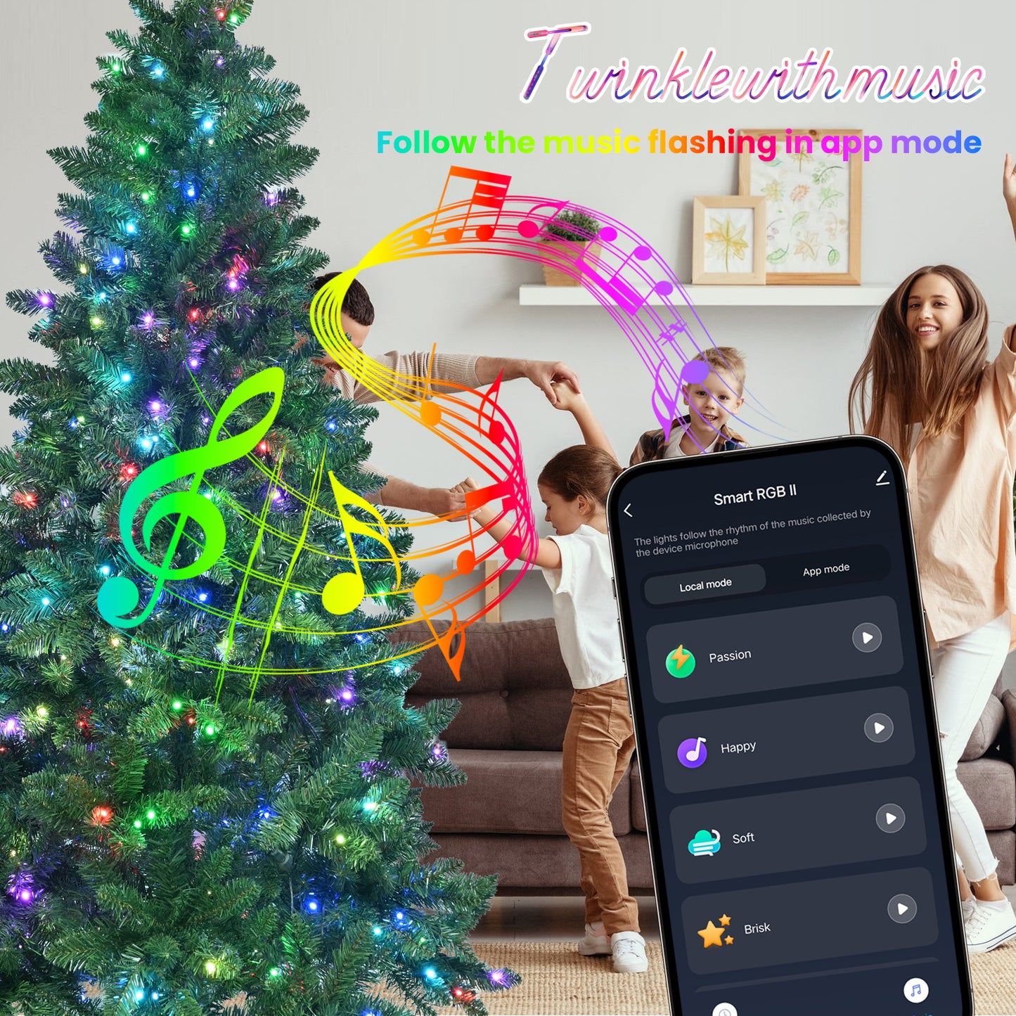 NIGSQJB 6-7-9ft Green Christmas Tree with 38 Modes WiFi-Controlled RGB LED & PVC Tips