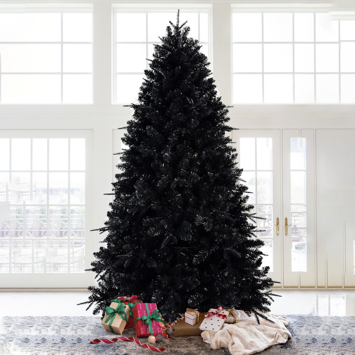 NIGSQJB 4-5-6-7-7.5-8-9ft Black Christmas Tree with White LED Lights