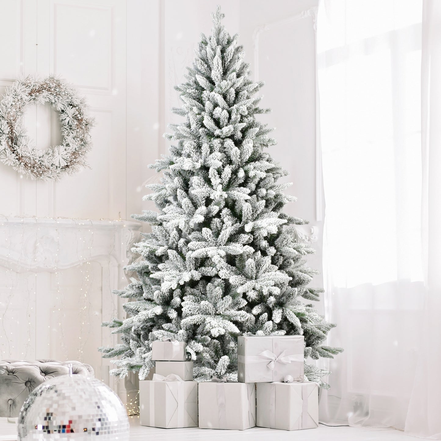 NIGSQJB 5-6-7ft Flocked Christmas Tree with Tips
