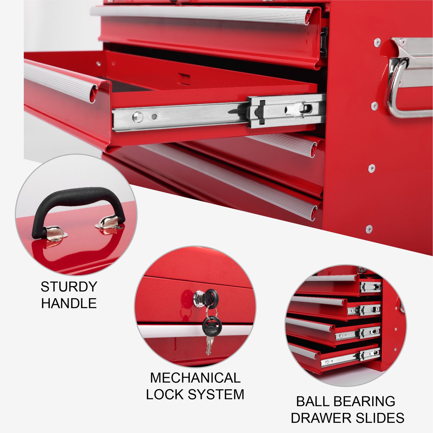 NIGSQJB 20" Portable Metal Tool Box with 5-Layers 4 Drawers,Red