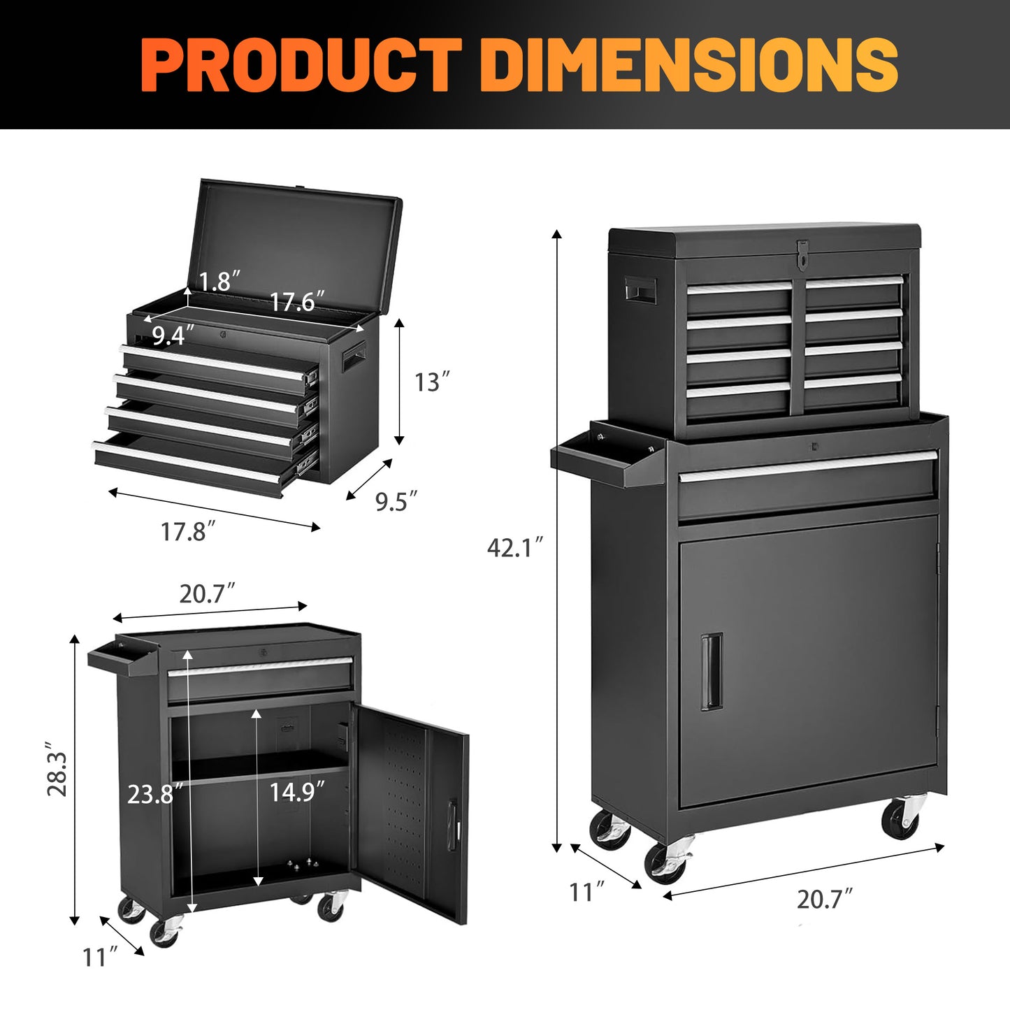 NIGSQJB 2-In-1 Rolling Tool Chest with 5-Drawers