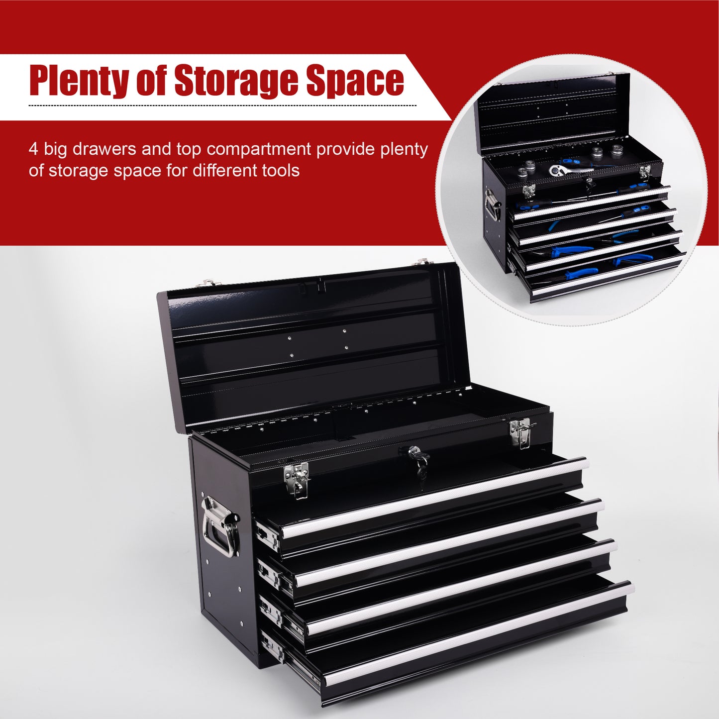 NIGSQJB 20" Portable Metal Tool Box with 5-Layers 4 Drawers,Black