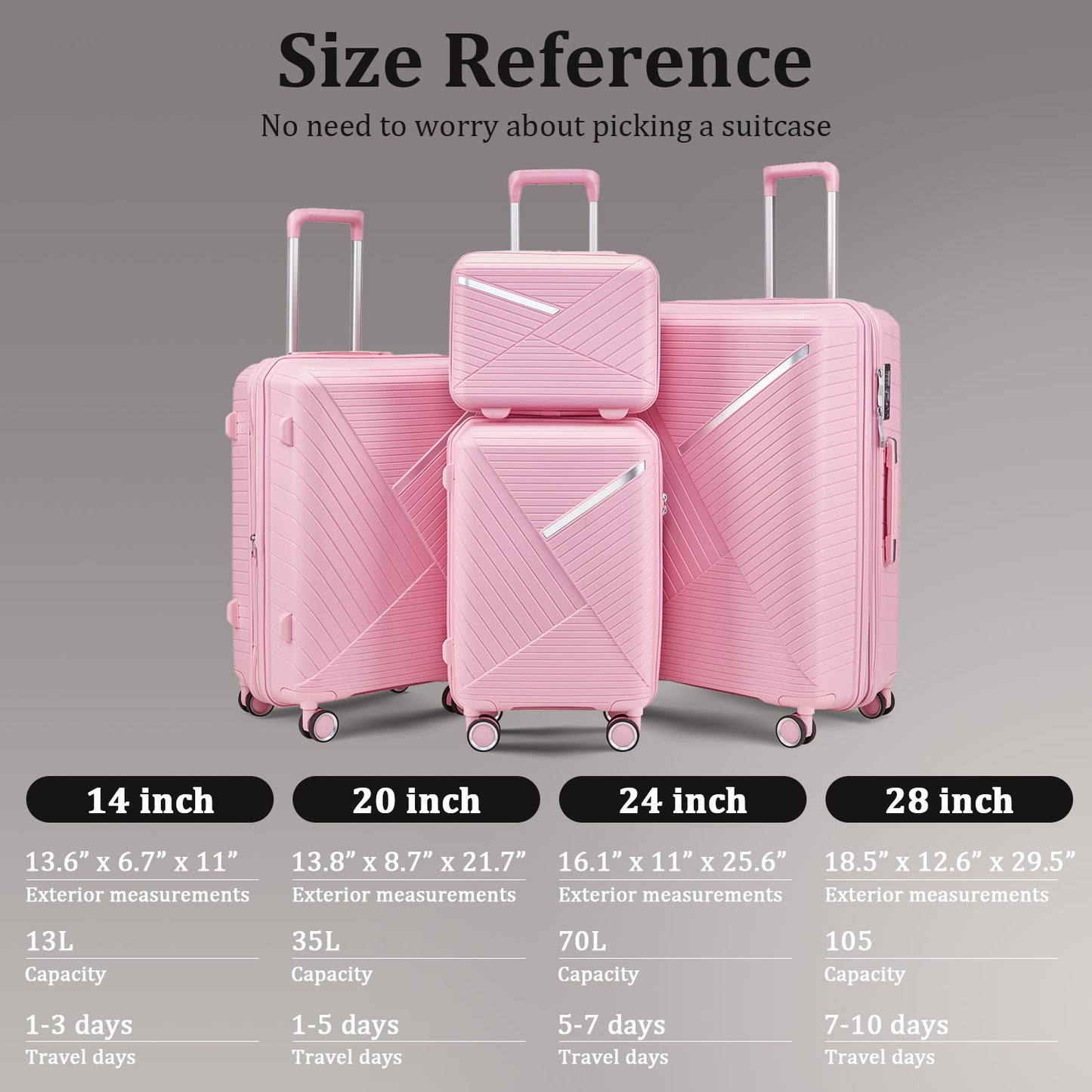 NIGSQJB 4 Piece Luggage Sets (14/20/24/28 in)