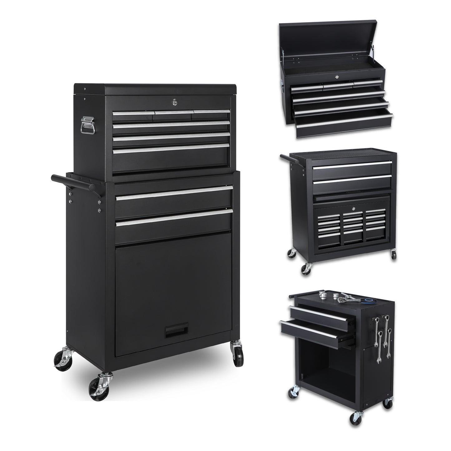 NIGSQJB 8-Drawers Tool Chest with Lockable Wheels Detachable Top & Side Hook