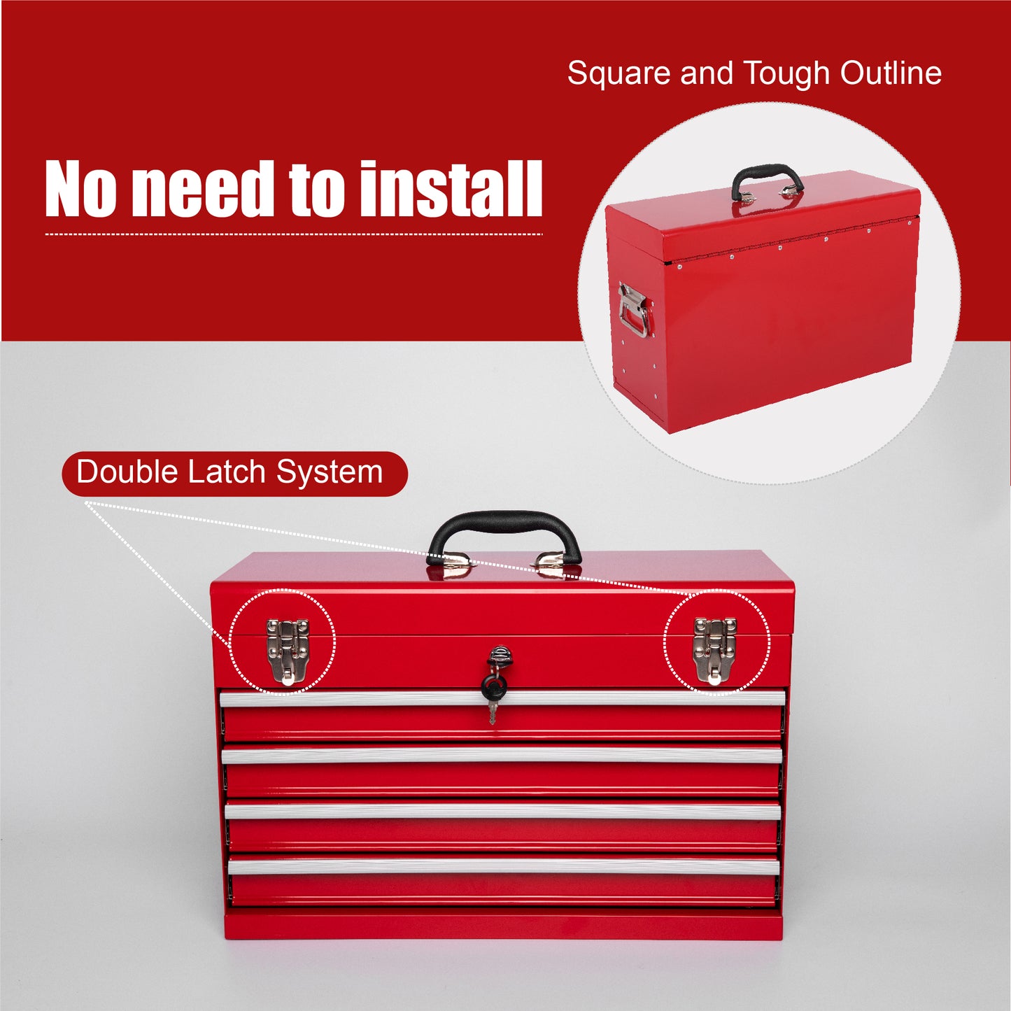 NIGSQJB 20" Portable Metal Tool Box with 5-Layers 4 Drawers,Red