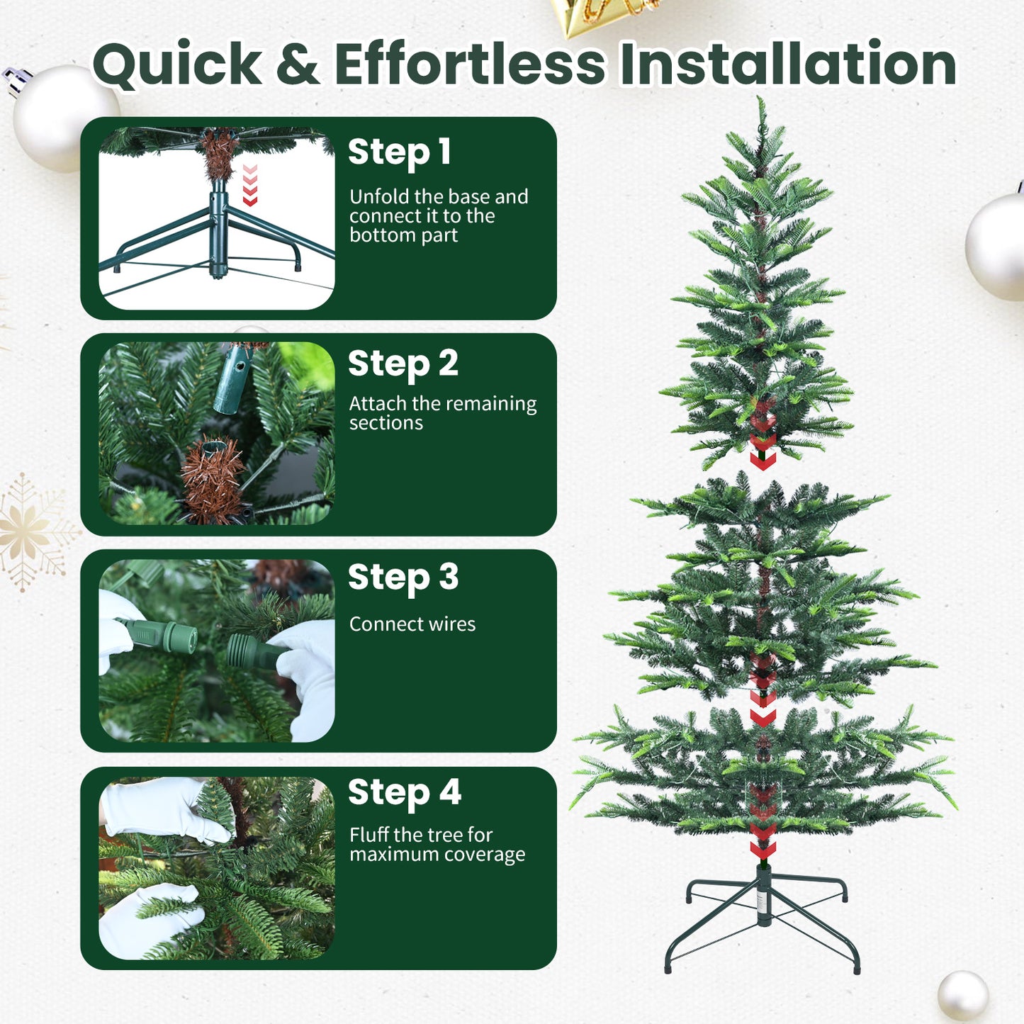 NIGSQJB 4-5-6-7ft Christmas Tree with Warm White LED Lights & PE+PVC Tips