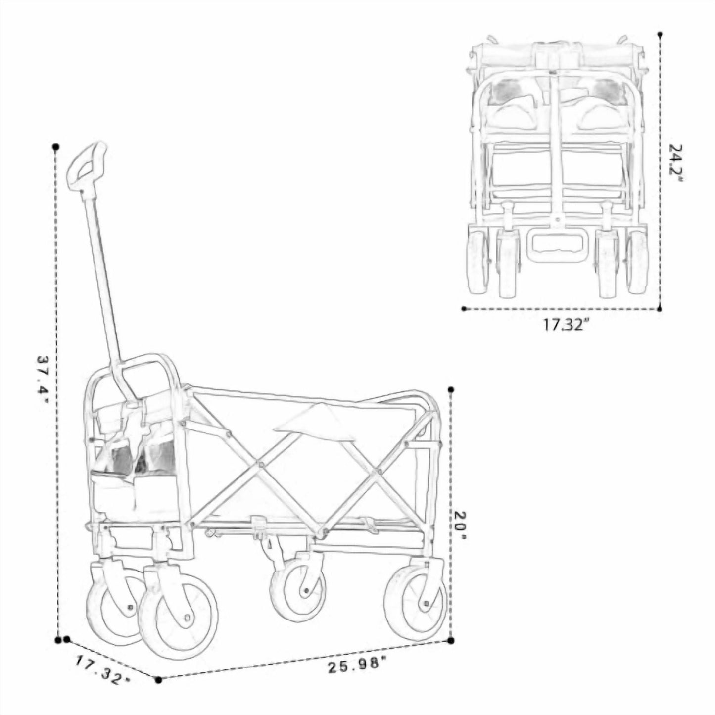 NIGSQJB Heavy Duty Utility Folding Wagon Cart Big Wheels & Adjustable Handle & Drink Holder