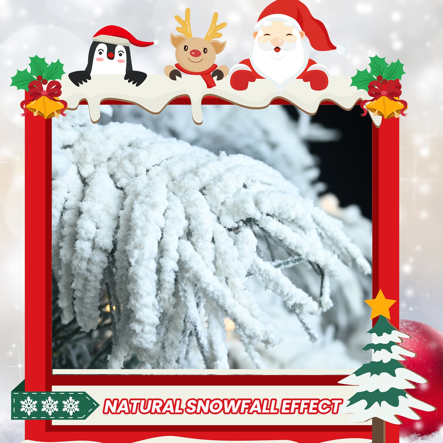 NIGSQJB 5-6-7-8ft Flocked Scarecrow-Shaped Christmas Tree with Warm White LED & PVC Tips & Memory Wire