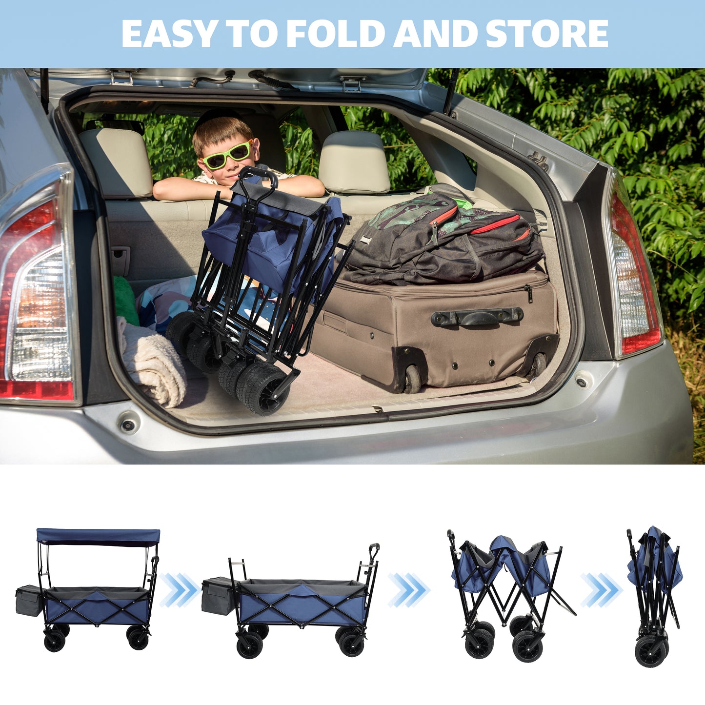 NIGSQJB 480Lbs Collapsible Shopping Cart with Canopy, Mosquito Net & 7" All-Terrain Wheels