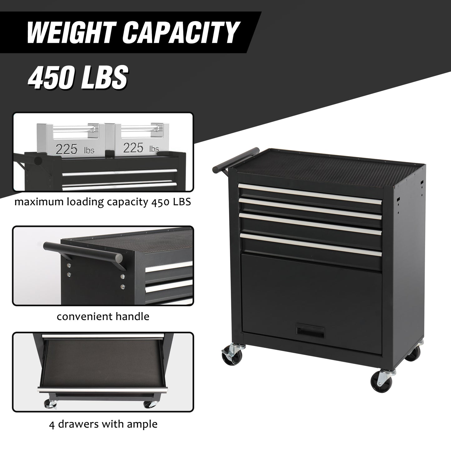 NIGSQJB 4-Drawer Rolling Tool Chest with Wheels & Locking, Black