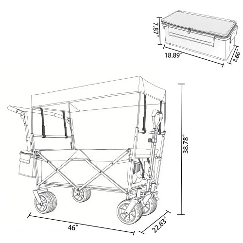 NIGSQJB 480lbs Versatility Shopping Cart with 7"x4" Large Wheels&Drink Holders&Removable Canopy