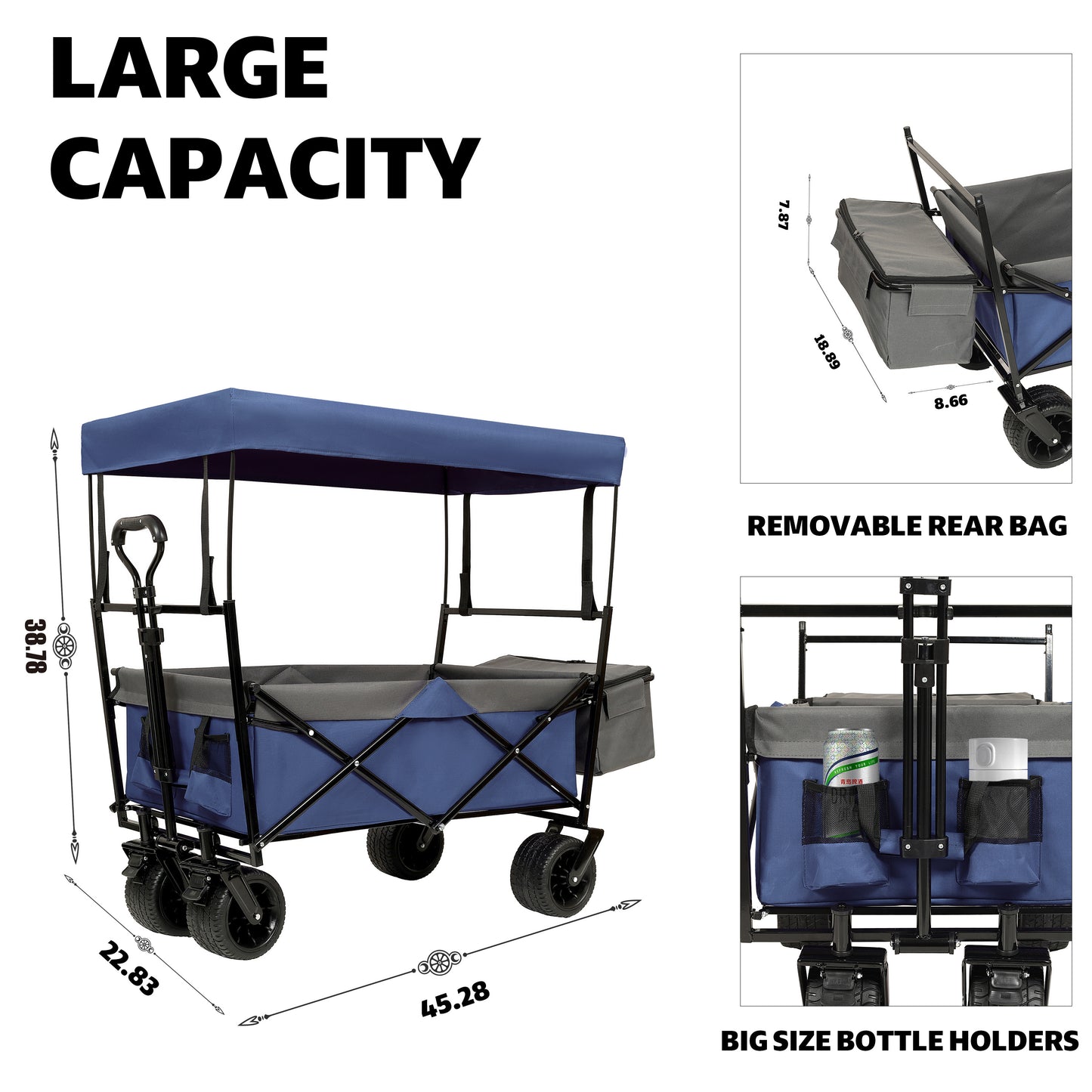 NIGSQJB 480Lbs Collapsible Shopping Cart with Canopy, Mosquito Net & 7" All-Terrain Wheels