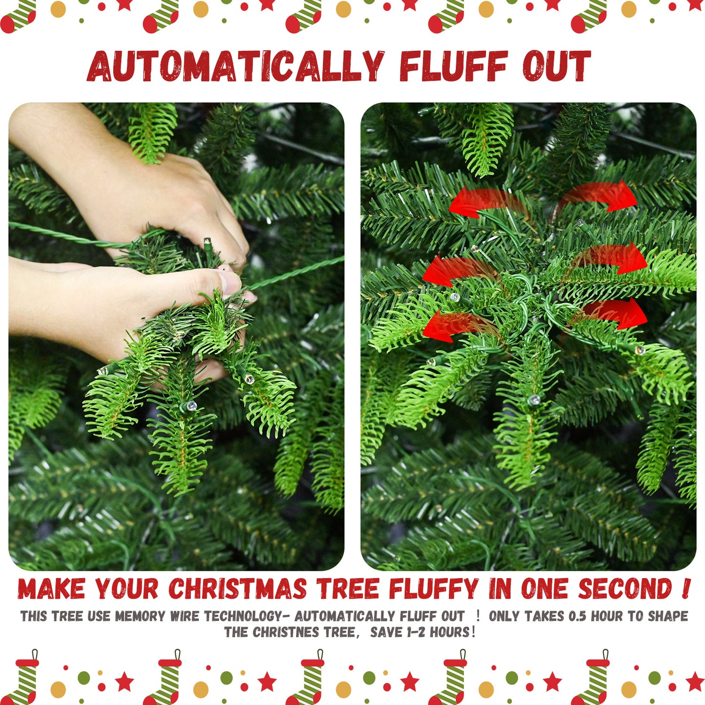 NIGSQJB 4-5-6-7ft Christmas Tree with Warm White LED Lights & PE+PVC Tips