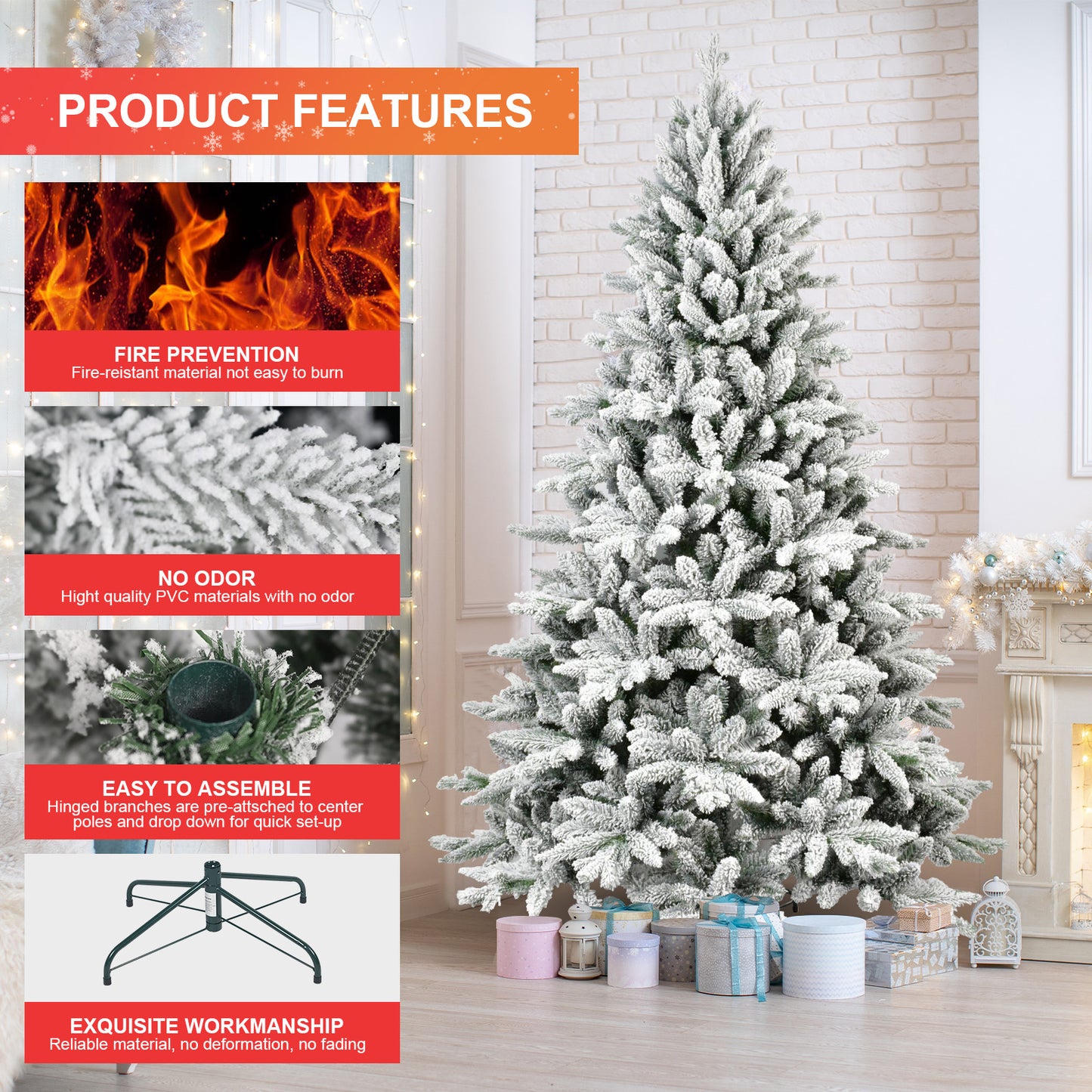 NIGSQJB 5-6-7ft Flocked Christmas Tree with Tips