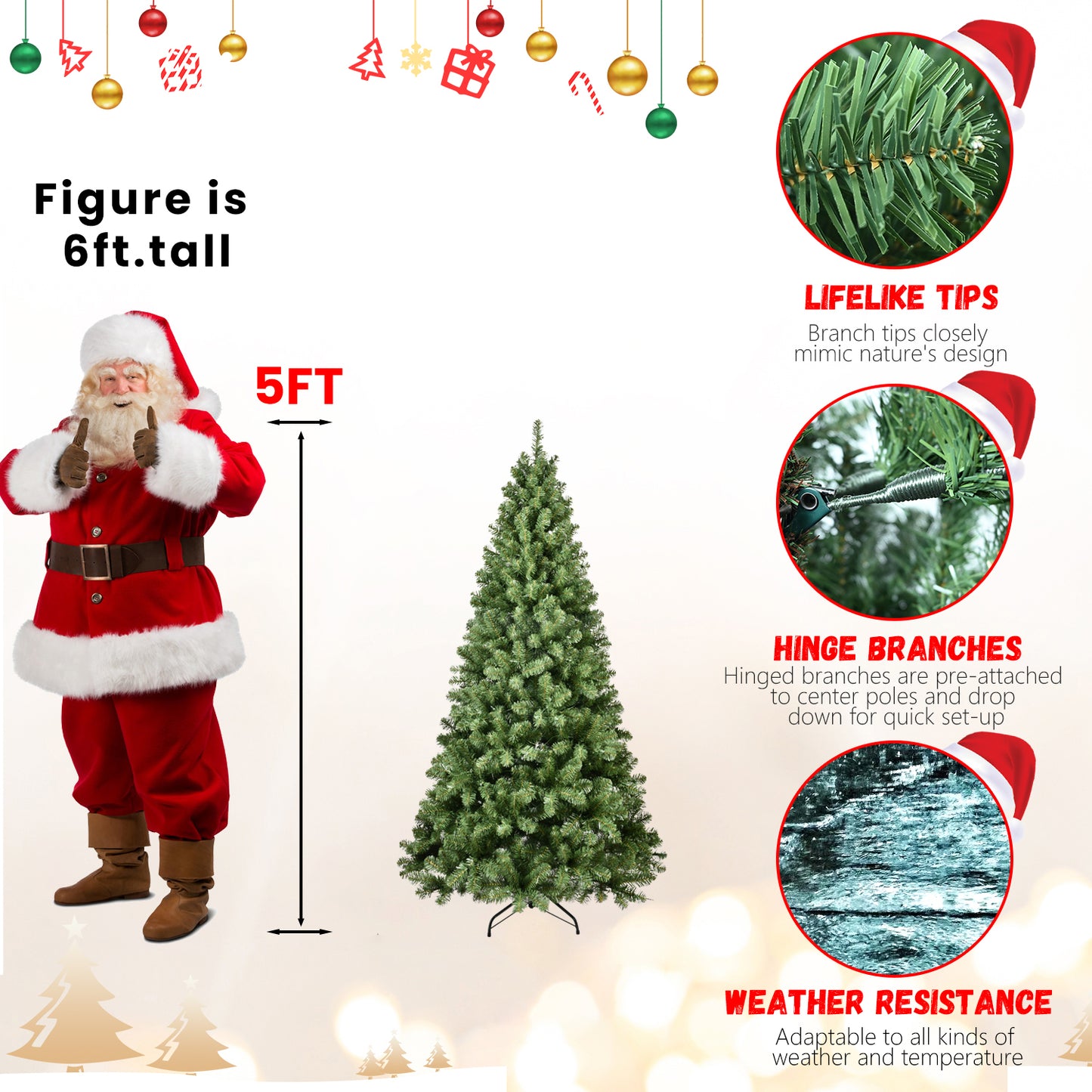 NIGSQJB 5-6-7-8-9ft Pre-Lit PVC Christmas Tree with UL Lights & Tips & Auto-Unfold Memory Wire
