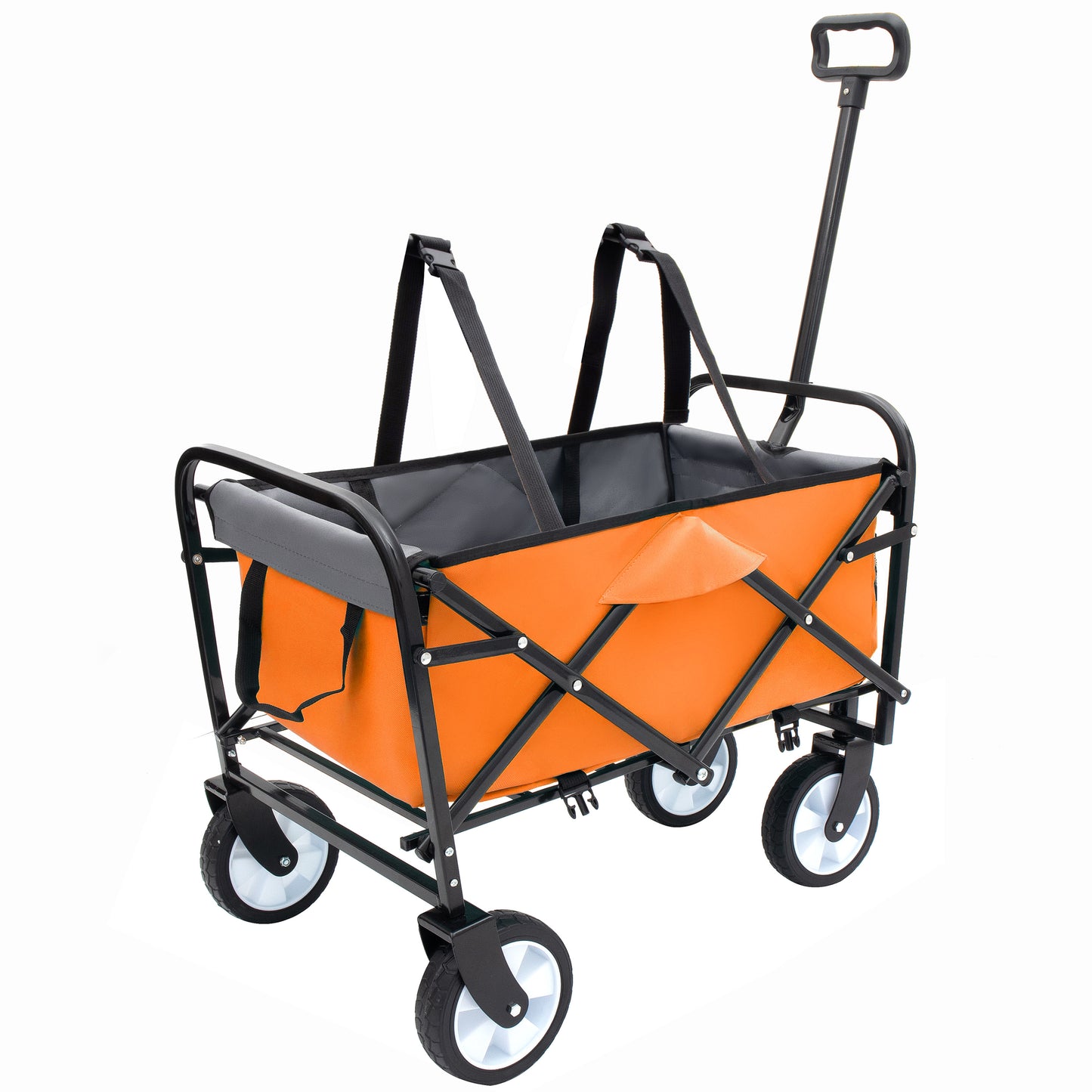 NIGSQJB Heavy Duty Utility Folding Wagon Cart Big Wheels & Adjustable Handle & Drink Holder